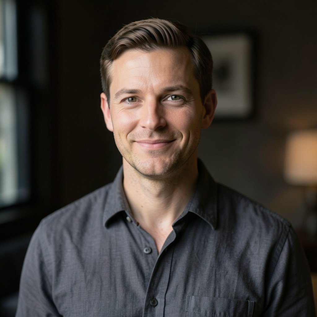 Portrait of Daniel Moreau against a soft interior backdrop